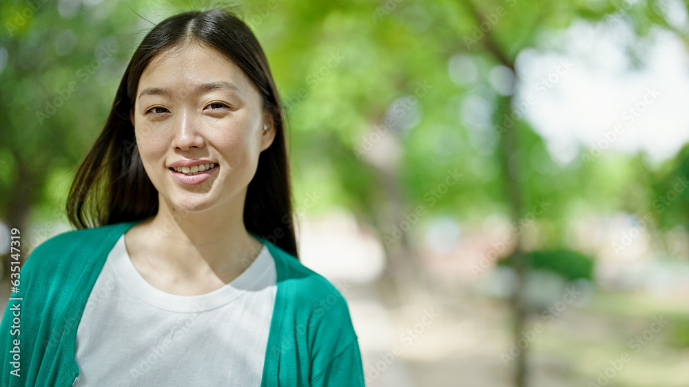 Young chinese woman smiling confident standing at park Young chinese woman smiling confident standing at park