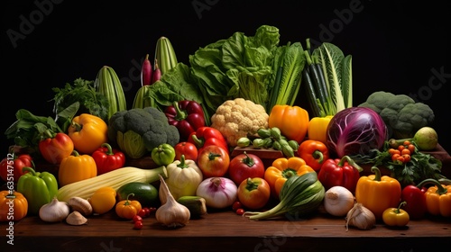 A variety of vegetables are on a table. AI generative.