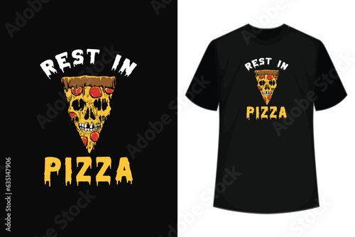 Men's Rest in Pizza T-shirt Funny Skeleton Halloween Tee.