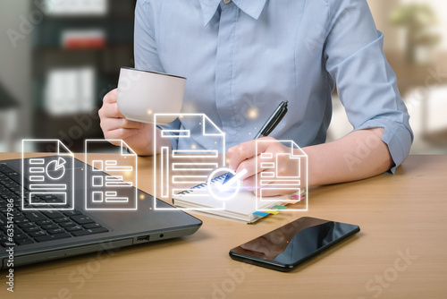 business performance with online surveys, exams and evaluations, Watch as a professional businessman uses checklists to drive success and growth. Discover the power of assessment today