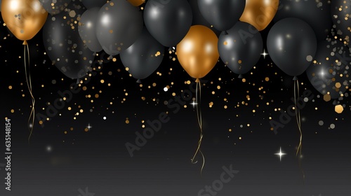 Black and golden balloons with sparkles high detailed background, in the style of dark gray created with Generative AI