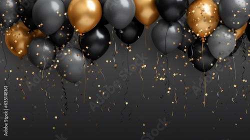 Black and golden balloons with sparkles high detailed background, in the style of dark gray created with Generative AI