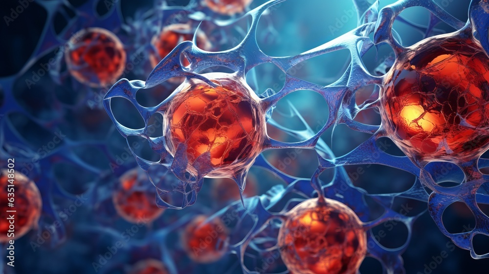 Cellular therapy and regeneration microscope view. AI generative.