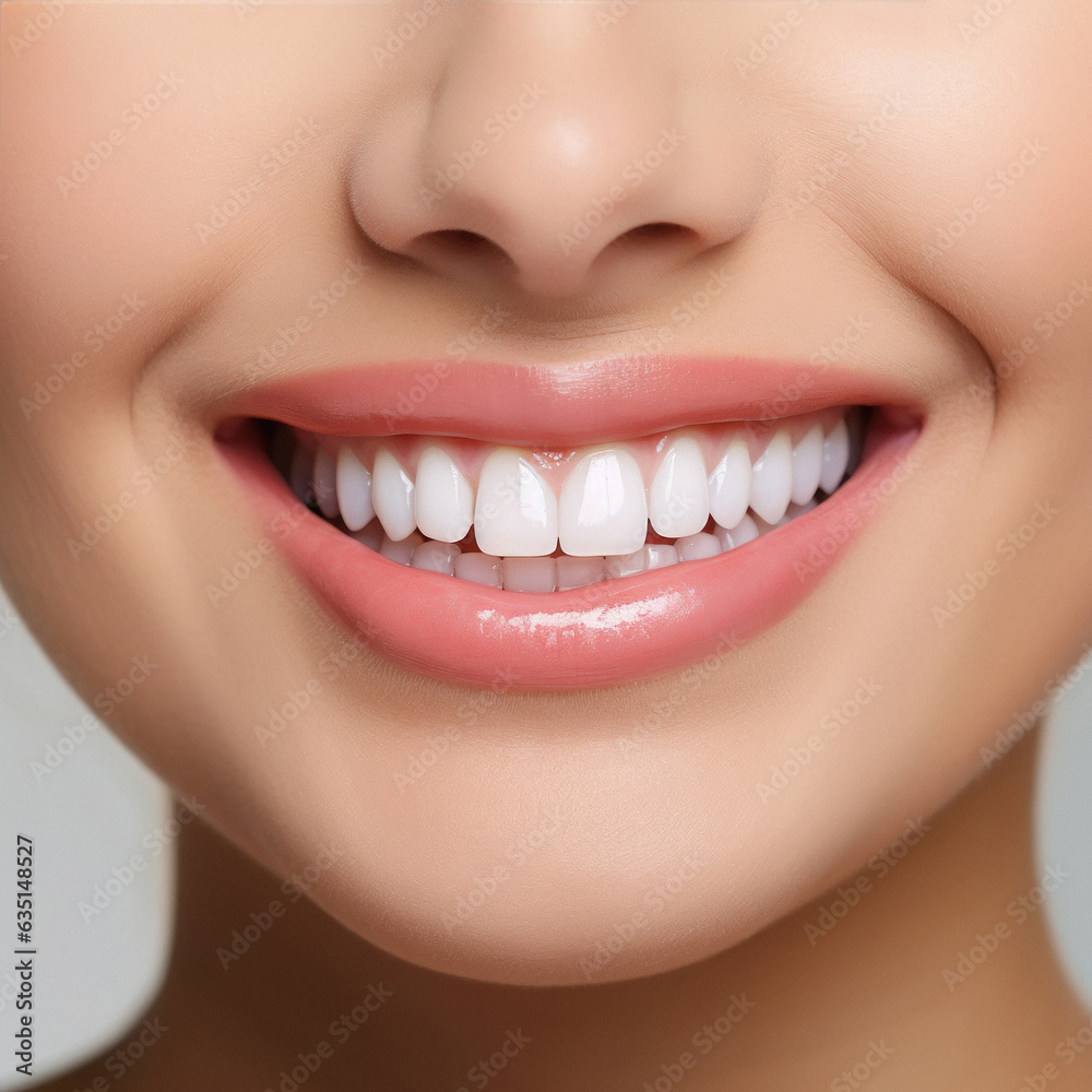 AI genrated Female closeup of smile with white healthy teeth AI genrated Female closeup of smile with white healthy teeth