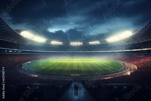Football stadium night View with rain