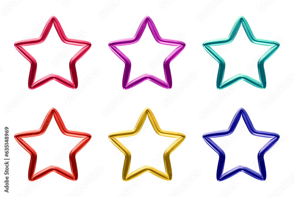 Obraz premium Set of star shape icon symbol isolated on transparent background in 3d rendering.