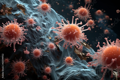 Microscopic view of ebola virus, corona virus, closeup, oral bacteria