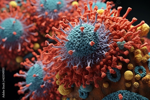 Microscopic view of ebola virus, corona virus, closeup, oral bacteria photo