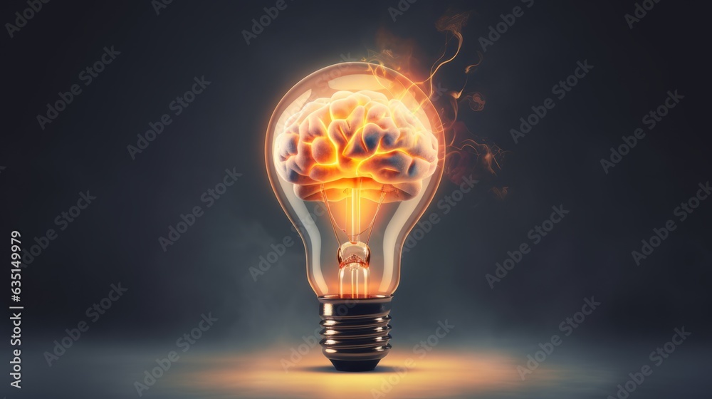 Creative idea with brain and light bulb illustration. AI generative. Creative idea with brain and light bulb illustration. AI generative.