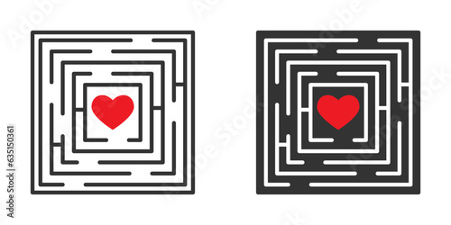 Heart in the square maze icon. Vector illustration.