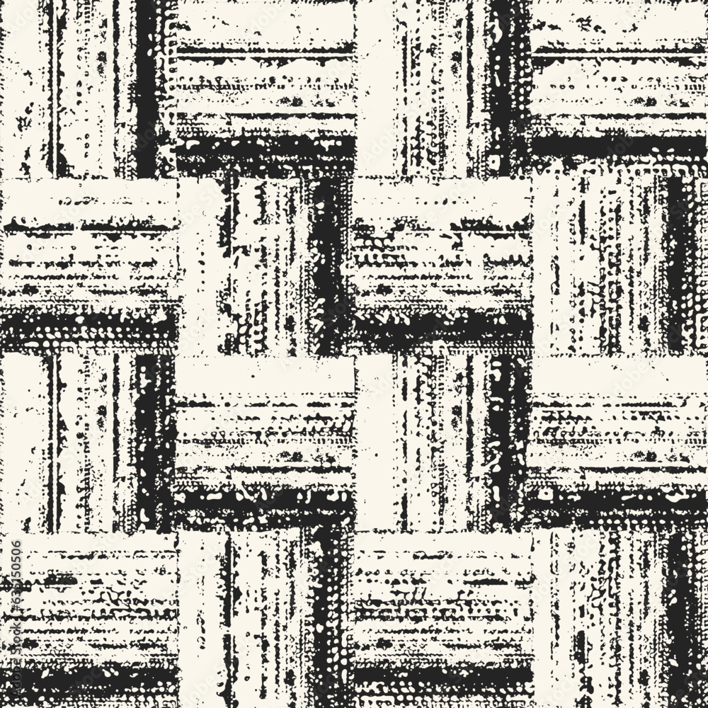 Monochrome Washed-Out Textured Distressed Tile Checked Pattern
