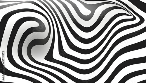 Wavy optical illusion. Abstract black and white topography lines illustrations background