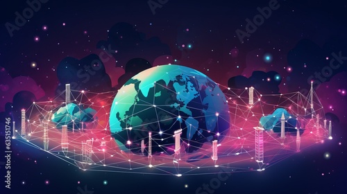 Illustration of a global internet connection. AI generative.