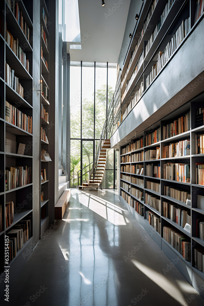 public large library with modern interior indoor reading books and education generative ai public large library with modern interior indoor reading books and education generative ai