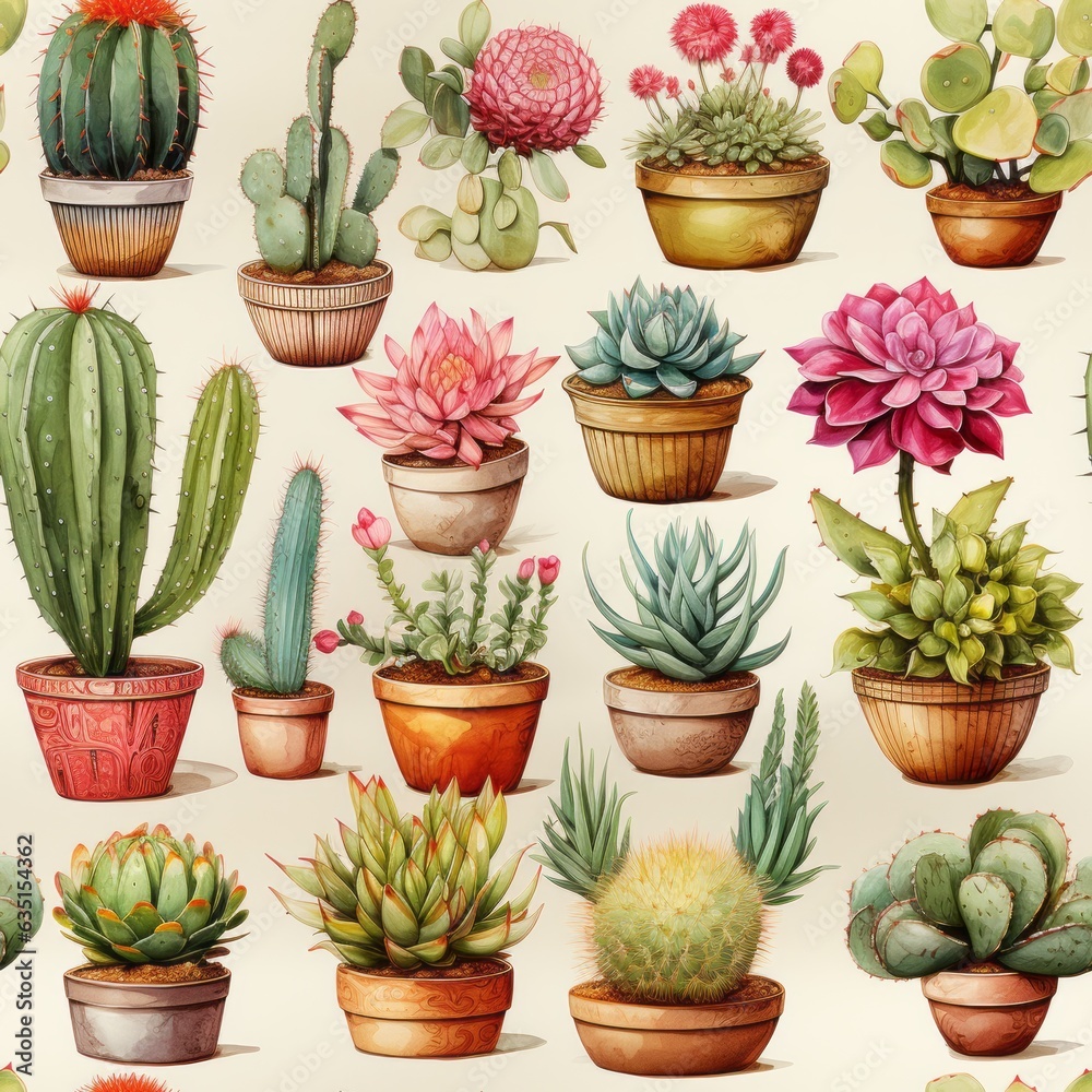 Background of cactus and succulents. Seamless tile. Background of cactus and succulents. Seamless tile.