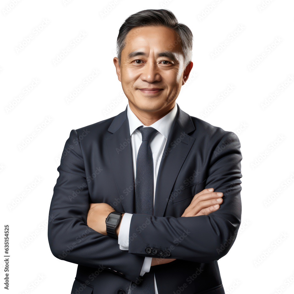 Business man portrait isolated on white transparent background, Asian businessman in suit and tie, crossed arms, PNG Business man portrait isolated on white transparent background, Asian businessman in suit and tie, crossed arms, PNG