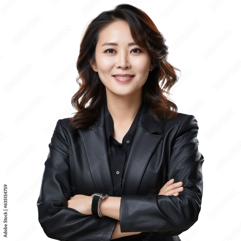 Business woman portrait isolated on white transparent background, Asian businesswoman in suit, crossed arms, PNG Business woman portrait isolated on white transparent background, Asian businesswoman in suit, crossed arms, PNG