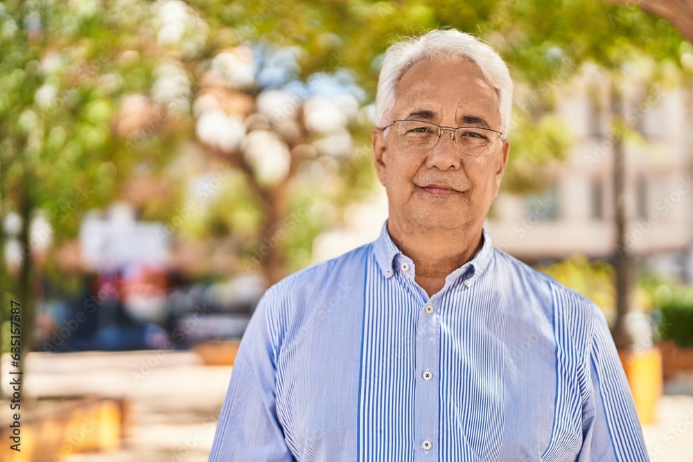 Senior man with relaxed expression standing at park Senior man with relaxed expression standing at park