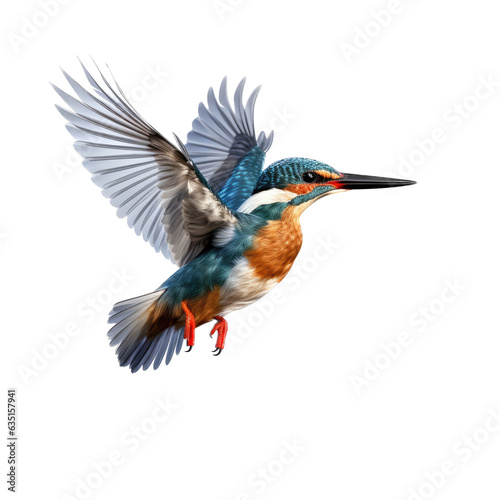 a Malachite Kingfisher (Corythornis cristatus) in flight, side view in a Nature-themed, photorealistic illustration in a PNG, cutout, and isolated. generative ai © Purple Penguin GFX
