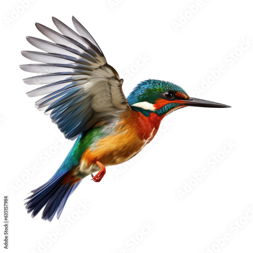 a Malachite Kingfisher (Corythornis cristatus) in flight, side view in a Nature-themed, photorealistic illustration in a PNG, cutout, and isolated. generative ai