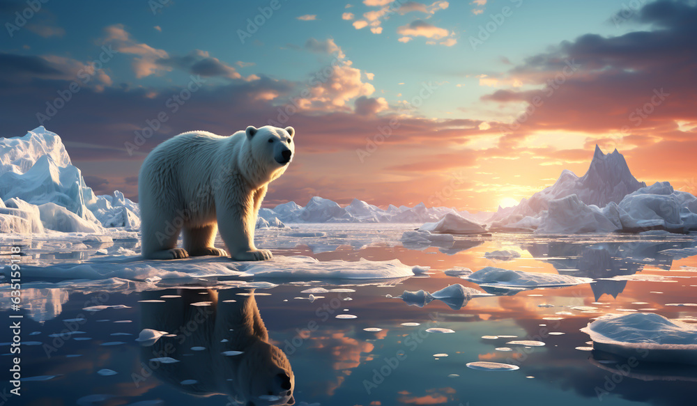 Polar bear in thaw zone due to climate change. AI generated - obrazy, fototapety, plakaty 