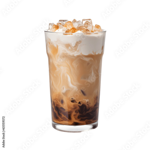 Ice coffee with milk isolated on transparent background, generative ai