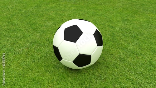 Soccer ball on green field. 3d rendering.