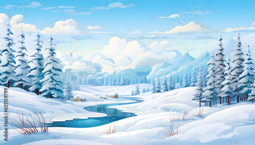 Winter Charming Vector Illustration of a Snowy Forest Landscape