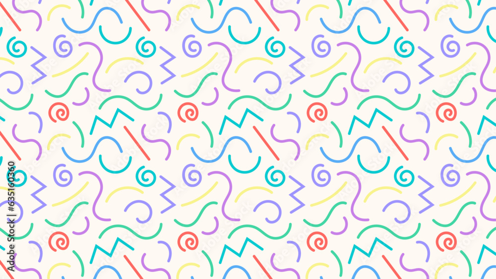 colorfull line doodle seamless pattern childish, cright background, textile pattern