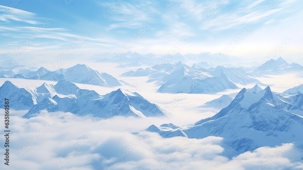 View of the snow-capped mountains.Aerial view