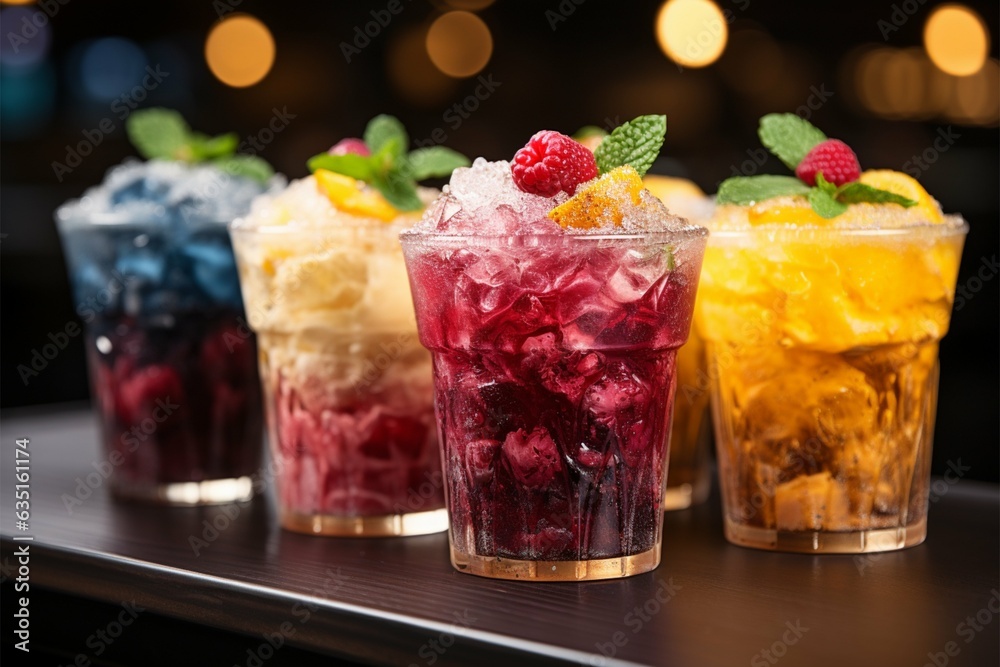 Chill meets color, frozen fruit slush in cups Icy, vibrant refreshment Generative AI Chill meets color, frozen fruit slush in cups Icy, vibrant refreshment Generative AI
