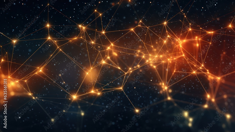 Network of connected nodes in dark background Network of connected nodes in dark background