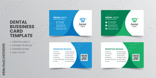 Dental care business card design and creative modern template