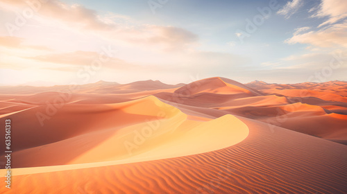 Sand Dunes. Desert Landsape At Sunset. Ai Generated 