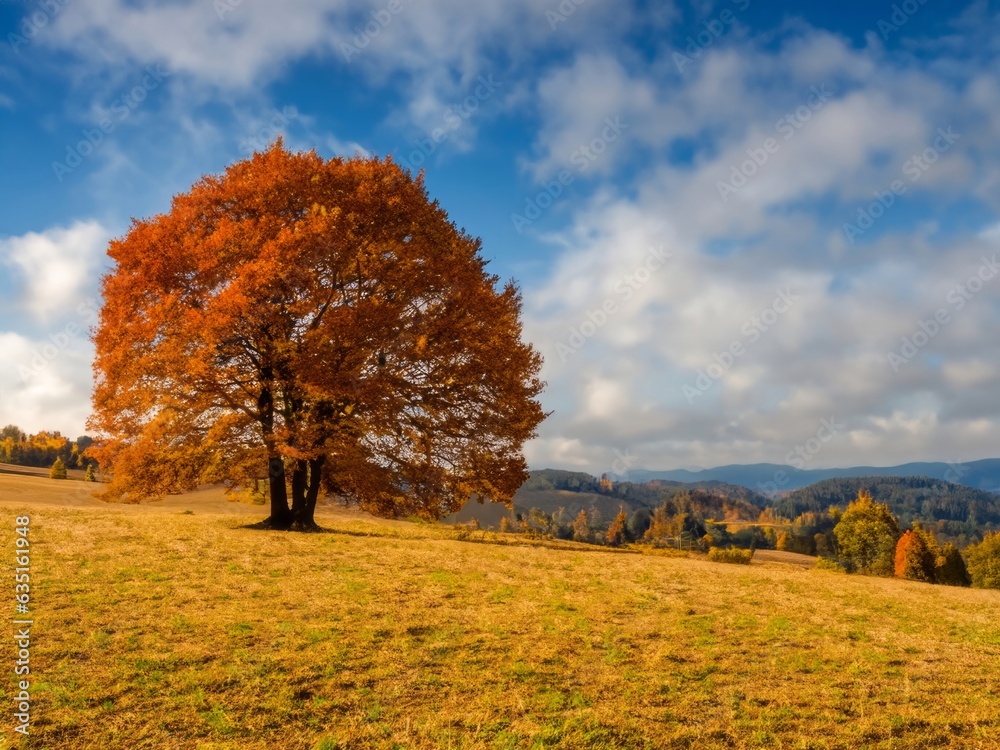 Fototapeta premium solitary tree on rolling hills in autumn