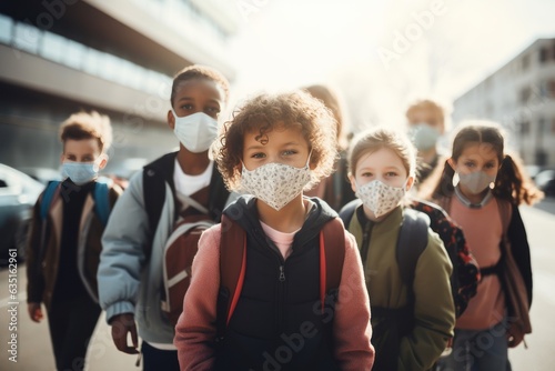 Students wearing face masks during the epidemic of the virus photo