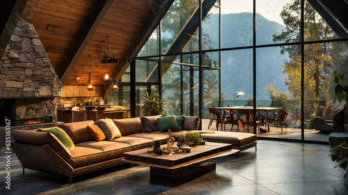 the cabin in the mountains at palm springs resort is surrounded by mountains, wood and glass