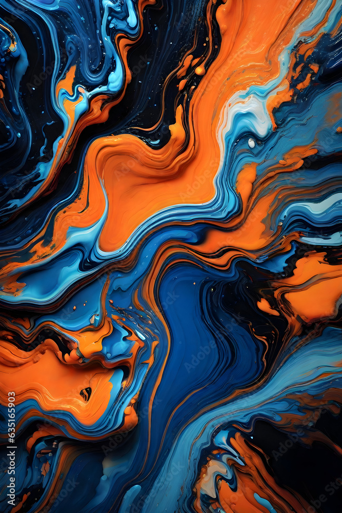 Acrylic paint wallpaper, with blue orange and black