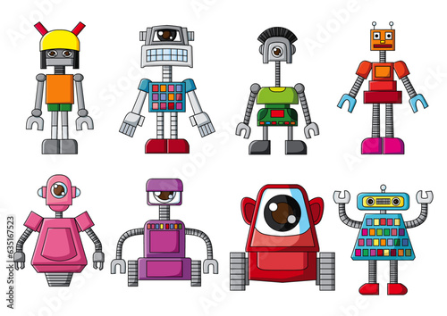 robot character design monster creative isolated and toy colorful cute illustration vector
