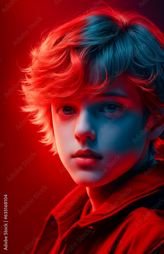 A silence Star boy with red background