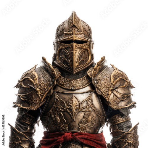 a Knight in armor in a 3/4 view portrait in an isolated and transparent PNG in a Medieval-themed, photorealistic illustration. Generative 