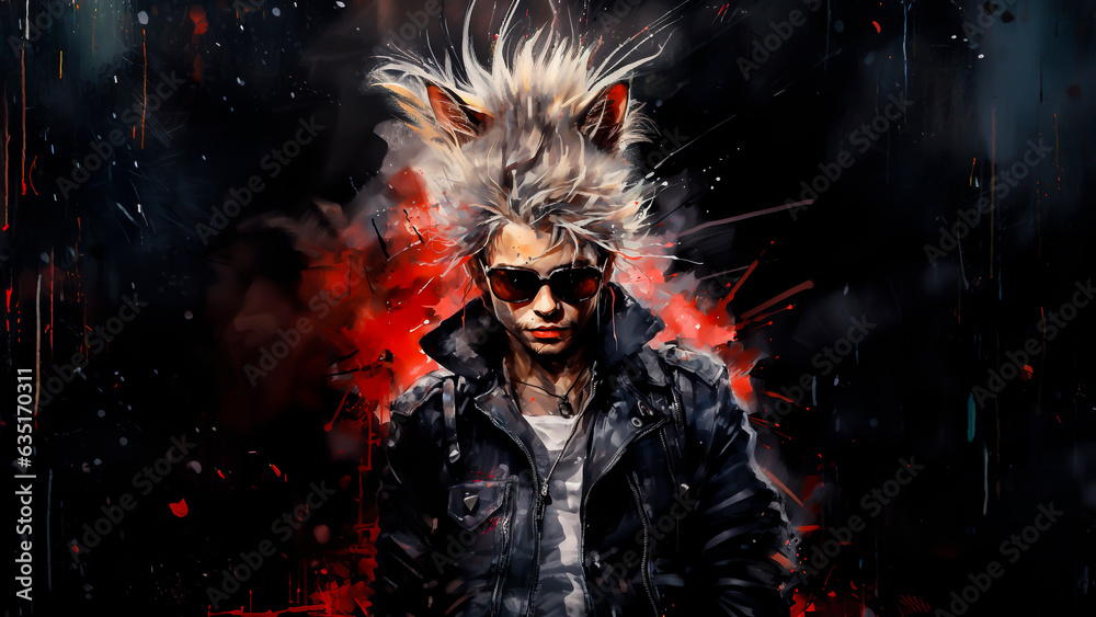 Obraz premium Man in punk style with hat with cat ears.