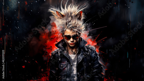 Man in punk style with hat with cat ears. © art4all