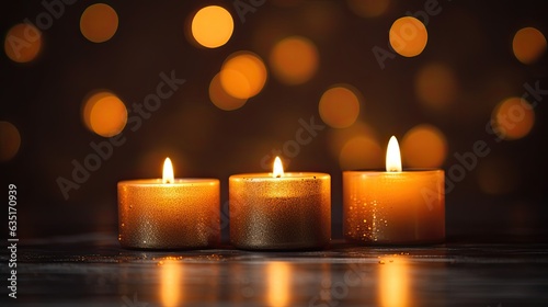 a horizontal format of several candles in soft focus as a background with space for copy in Education-themed  photorealistic illustrations in JPG. Generative ai