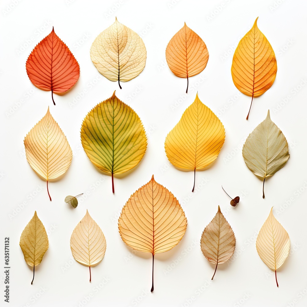 Obraz premium yellow and orange Fall leaves separated in a season change-themed, photorealistic illustration in a transparent PNG, cutout, and isolated. generative ai