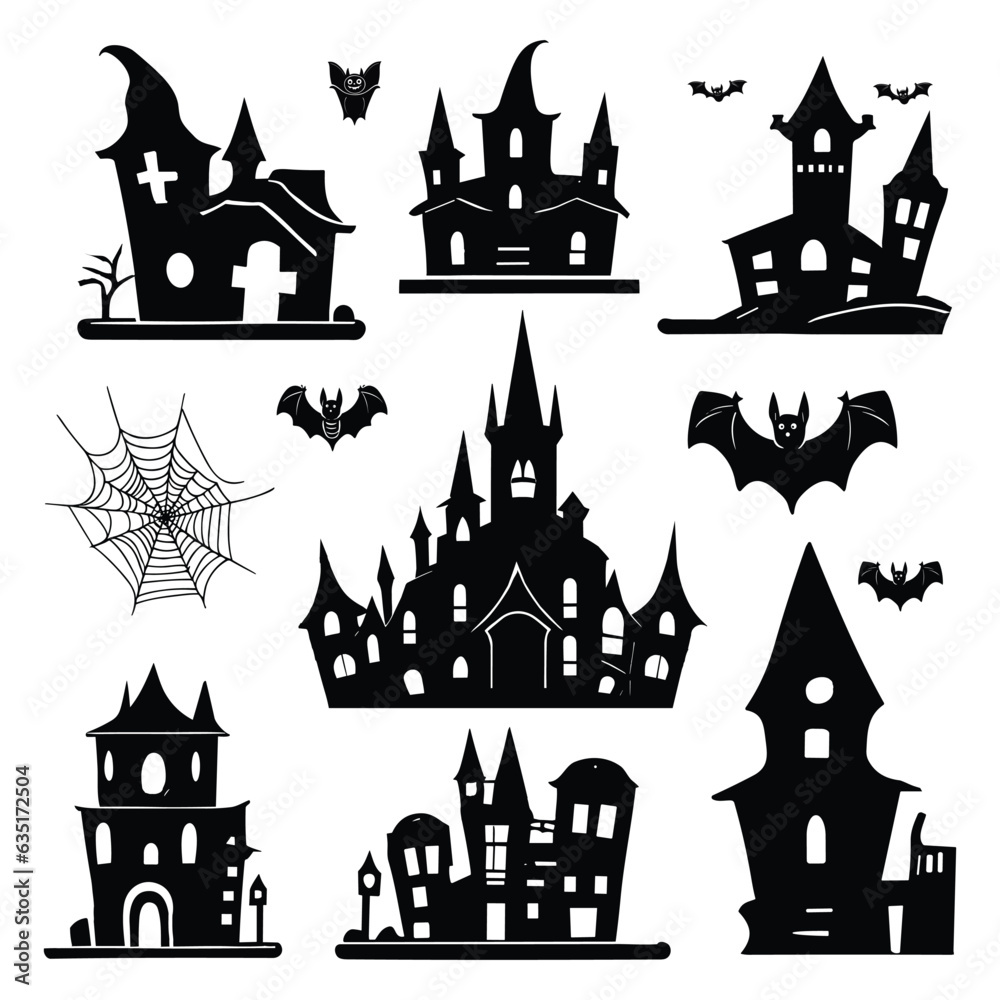 Free vector realistic Halloween haunted houses collection