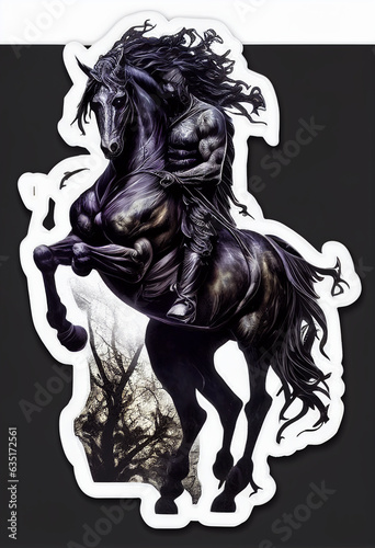 Sticker of a mystical rider on a horse. AI Generated