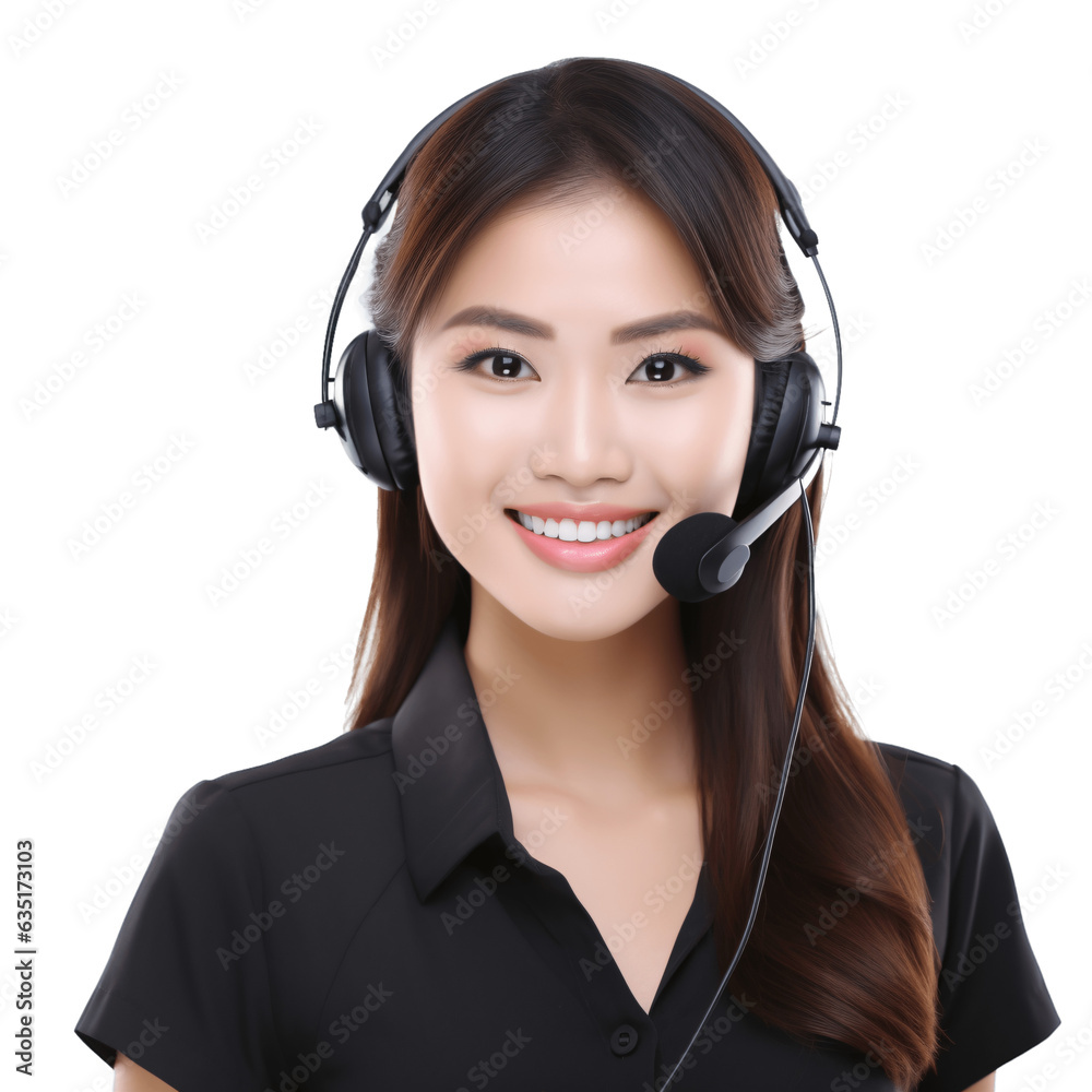Beautiful female asian call center agent isolated on transparent background Beautiful female asian call center agent isolated on transparent background