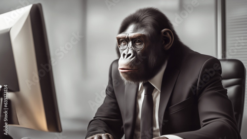 caricature of an ape as a businessman in the office