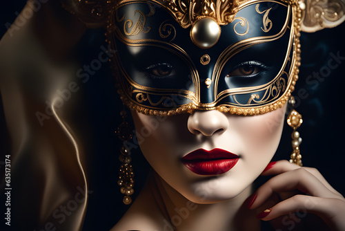 Portrait of beautiful young woman in carnival Venetian mask